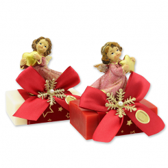 Schafmilchseife eckig 150g dekoriert mit Engel, Classic/Granatapfel 