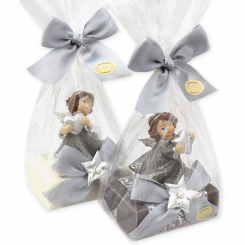 Sheep milk soap 150g decorated with an angel in a cellophane, Classic/christmas rose silver 