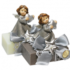 Sheep milk soap 150g decorated with an angel, Classic/christmas rose silver 