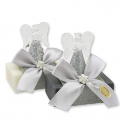 Schafmilchseife eckig 150g dekoriert mit Glasengel, Classic/Christrose 