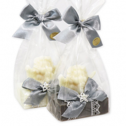 Sheep milk soap 150g decorated with a soap angel 50g in a cellophane, Classic/christmas rose silver 
