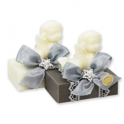 Sheep milk soap 150g decorated with a soap angel 50g, Classic/christmas rose silver 