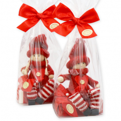 Schafmilchseife eckig 150g dekoriert mit Wichtel in Cello, Classic/Granatapfel 