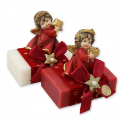 Schafmilchseife eckig 150g dekoriert mit Engel, Classic/Granatapfel 