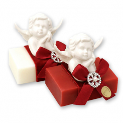 Schafmilchseife eckig 150g dekoriert mit Engelskopf, Classic/Granatapfel 