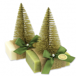Schafmilchseife eckig 150g dekoriert mit Tannenbaum, Classic/Eisenkraut 