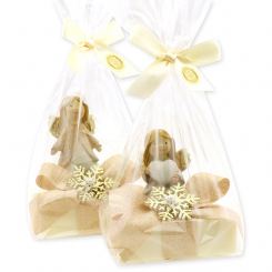 Sheep milk soap 150g decorated with an angel in a cellophane, Classic/christmas rose 