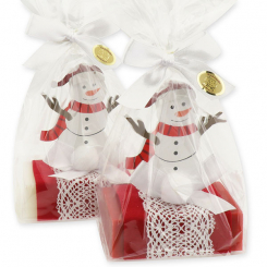 Sheep milk soap 150g decorated with a snowman in a cellophane, Classic/pomegranate 