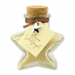 Bath salt 160g in a star shaped glass jar "Kleiner Schutzengel für dich", Swiss pine 