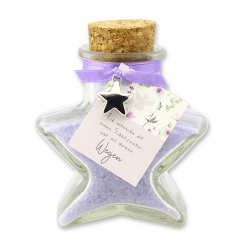 Bath salt 160g in a star shaped glass jar "Ich wünsche dir einen Schutzengel...", Lavender 
