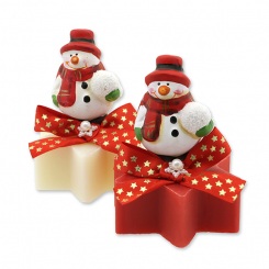 Sheep milk soap star 80g decorated with a snowman, Classic/pomegranate 