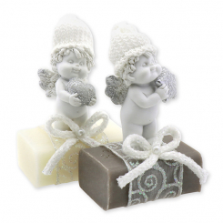 Sheep milk soap 100g decorated with an angel-Igor, Classic/christmas rose silver 