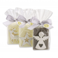 Schafmilchseife eckig 100g dekoriert mit Weihnachtsmotiven in Cello, Classic/Christrose 