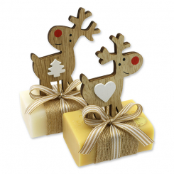 Schafmilchseife eckig 100g dekoriert mit Hirsch, Classic/Zirbe 