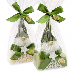 Schafmilchseife eckig 100g dekoriert mit Wichtel in Cello, Classic/Eisenkraut 