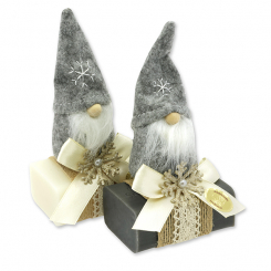 Sheep milk soap 100g decorated with a gnome, Classic/Christmas rose silver 