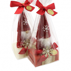 Sheep milk soap 100g deocrated with a gnome in a cellophane bag, Classic/pomegranate 