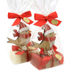 Sheep milk soap 100g deocrated with a bird in a cellophane, Classic/pomegranate 