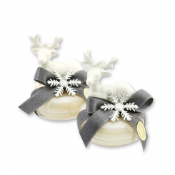Sheep milk soap round 100g in a box decorated with a deer, Classic/christmas rose white 